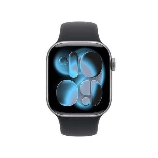 Apple Watch Series 11 GPS NFC 42mm OLED Grau Schwarzes Armband S/M Wasserdicht IP6X SpO2 Pulsuhr SOS