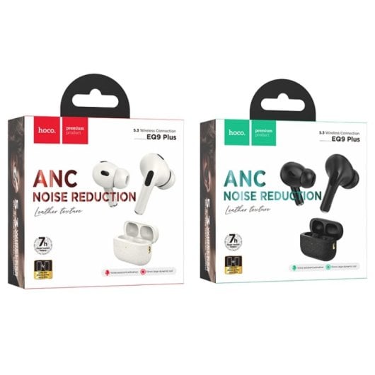 Auriculares Hoco EQ9 Plus inalámbricos Bluetooth con Cancelación de Ruido, control táctil y estuche de carga, negros