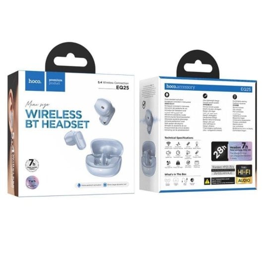 Auriculares Hoco EQ25 inalámbricos Bluetooth 5.4 uso diario diseño compacto azul