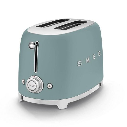 Grille-pain rétro Smeg TSF01EGMEU 2 fentes larges 950 W 6 niveaux Réchauffage Décongélation Bagel Vert émeraude mat