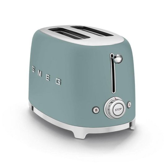 Grille-pain rétro Smeg TSF01EGMEU 2 fentes larges 950 W 6 niveaux Réchauffage Décongélation Bagel Vert émeraude mat