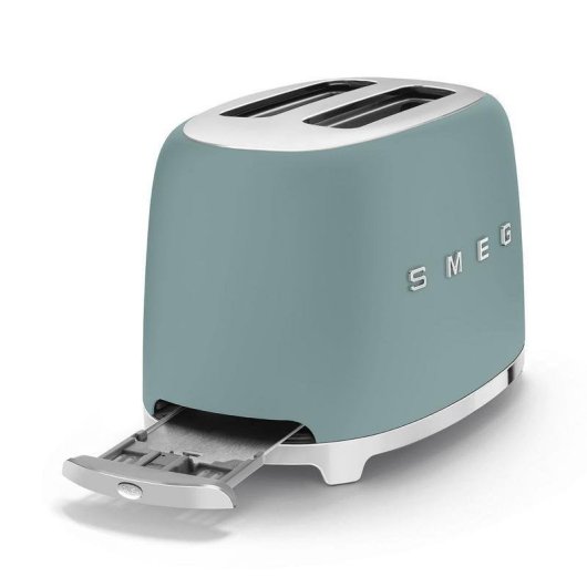 Grille-pain rétro Smeg TSF01EGMEU 2 fentes larges 950 W 6 niveaux Réchauffage Décongélation Bagel Vert émeraude mat