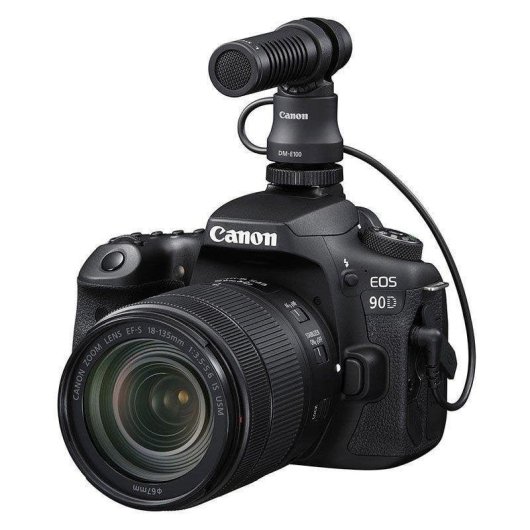 Microfone Canon DM-E100 3,5 mm unidirecional compacto sem bateria