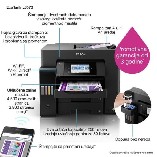 Multifonction Epson EcoTank L6570 Laser Couleur WiFi Ethernet Fax Duplex