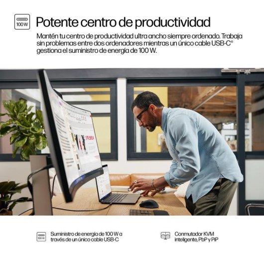 HP Series 5 Pro 534pm Monitor Curvo 34" UltraWide QHD 100Hz VA com Webcam 5MP, Áudio e USB-C
