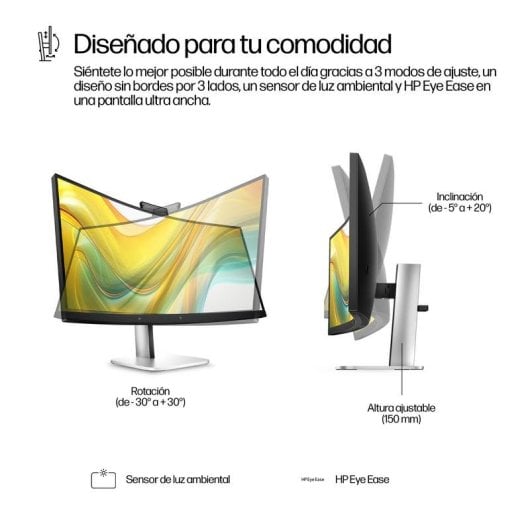 HP Series 5 Pro 534pm Monitor Curvo 34" UltraWide QHD 100Hz VA com Webcam 5MP, Áudio e USB-C