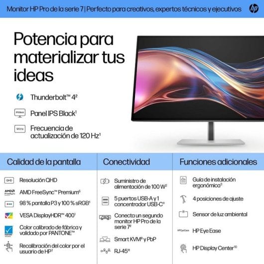 Moniteur HP Série 7 Pro 727pu 27" Quad HD 120 Hz IPS Noir Thunderbolt 4