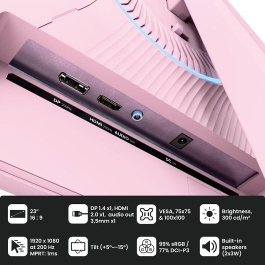 Monitor Arozzi Nova 24" FullHD 200Hz IPS 1ms Altifalantes Rosa