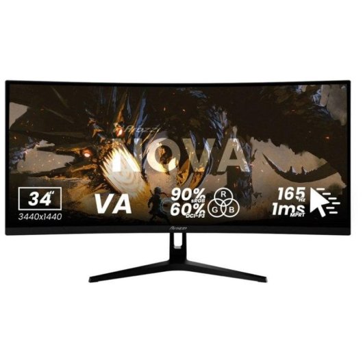 Monitor PC Arozzi Nova 34" UltraWide QHD 165Hz VA Curvo HDR 1ms Altoparlanti