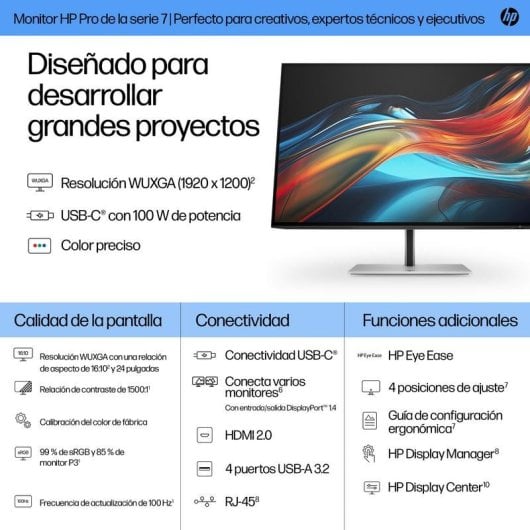 Monitor HP Series 7 Pro 724pu 24" WUXGA 100Hz IPS USB-C 5ms Silber