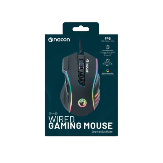 Ratón NACON GM-420 USB 12000 DPI Negro RGB 10 Botones Ergonómico
