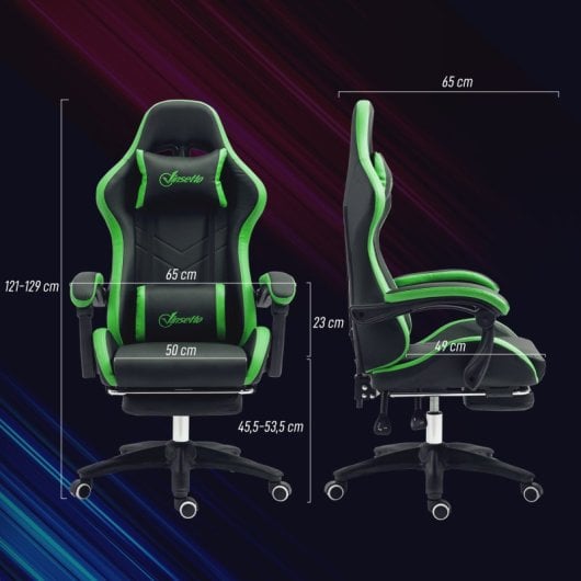 Vinsetto Silla Gaming De Cuero Pu Reclinable 135° Altura Ajustable Negro Y Verde