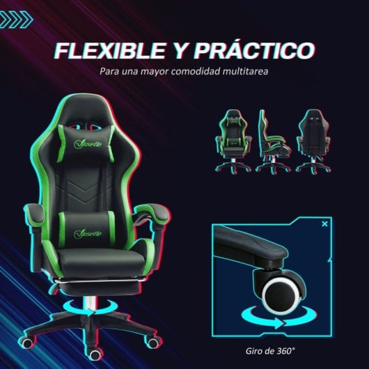 Vinsetto Silla Gaming De Cuero Pu Reclinable 135° Altura Ajustable Negro Y Verde