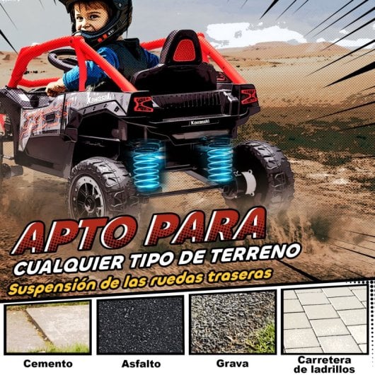 Aiyaplay Coche Eléctrico Para Niños 12v Kawasaki Teryx Krx 1000 Rojo