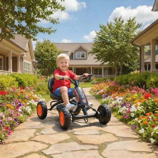 Kart a pedal Aiyaplay com rodas, estrutura em aço, para crianças dos 2 aos 5 anos, preto.