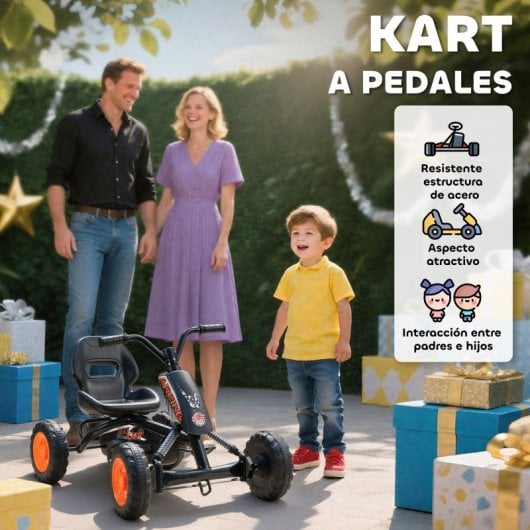 Kart a pedal Aiyaplay com rodas, estrutura em aço, para crianças dos 2 aos 5 anos, preto.