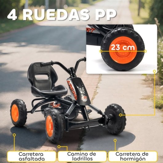 Kart a pedal Aiyaplay com rodas, estrutura em aço, para crianças dos 2 aos 5 anos, preto.