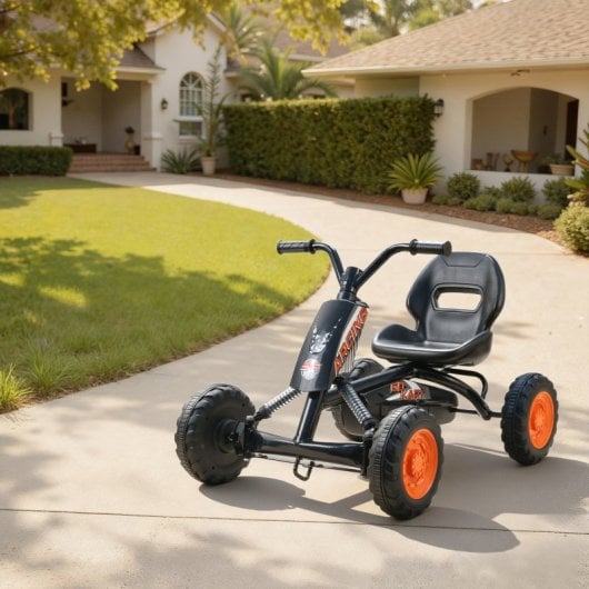 Kart a pedal Aiyaplay com rodas, estrutura em aço, para crianças dos 2 aos 5 anos, preto.