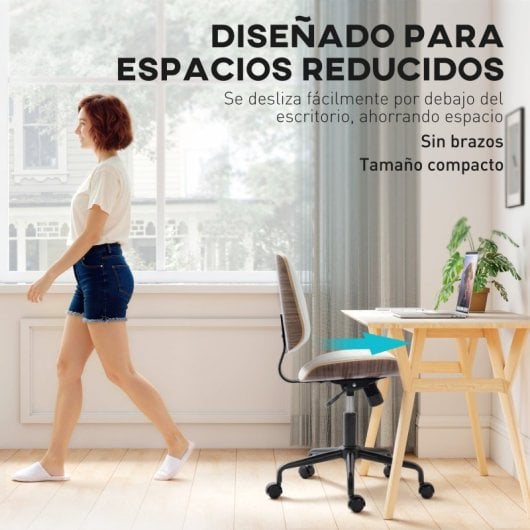 Cadeira de escritório Homcom sem braços, com encosto curvo e altura ajustável, branca.