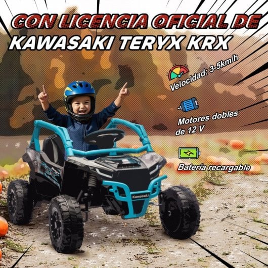 Aiyaplay Coche Eléctrico Para Niños 12v Kawasaki Teryx Krx 1000 Azul