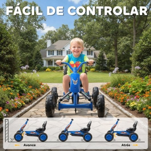 Kart a pedal Aiyaplay com rodas, estrutura em aço, para crianças dos 2 aos 5 anos, azul.