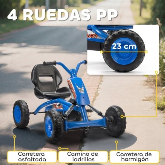 Kart a pedal Aiyaplay com rodas, estrutura em aço, para crianças dos 2 aos 5 anos, azul.