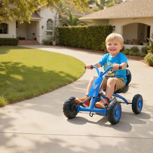 Kart a pedal Aiyaplay com rodas, estrutura em aço, para crianças dos 2 aos 5 anos, azul.