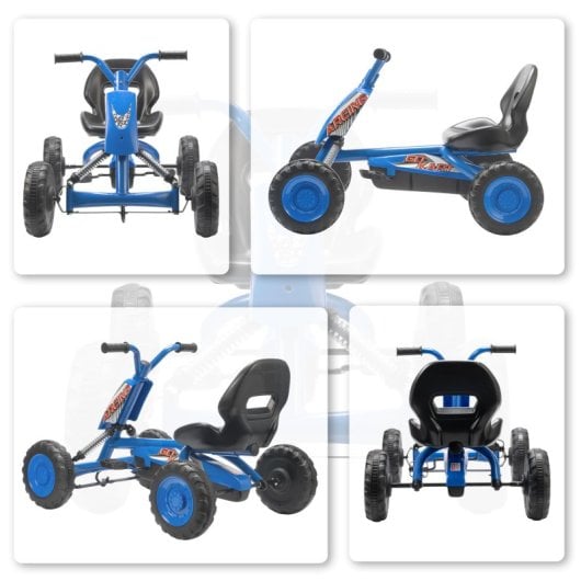 Kart a pedal Aiyaplay com rodas, estrutura em aço, para crianças dos 2 aos 5 anos, azul.