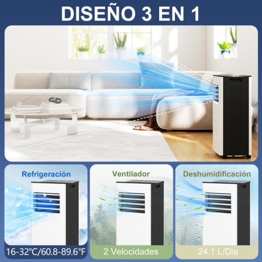 Homcom Aire Acondicionado 3 En 1 Portátil 9000 Btu Para Habitación 28m² Blanco