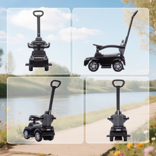 Aiyaplay Correpasillos 2 En 1 Para Niños 18-36 Meses Con Mango De Empuje Negro