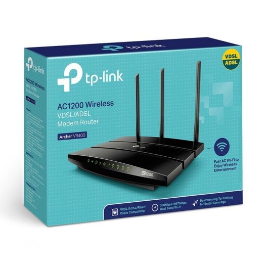 Router TP-LINK Archer VR400 Dual Band AC1200 Gigabit Ethernet 867 Mbps 3 Antenas USB