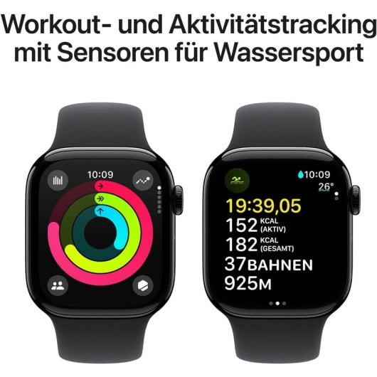 Apple Watch Series 10 4G LTE Bluetooth GPS NFC 42mm OLED Schwarz S/M Wasserdicht IP68 Pulsmesser Schlaftracking SOS