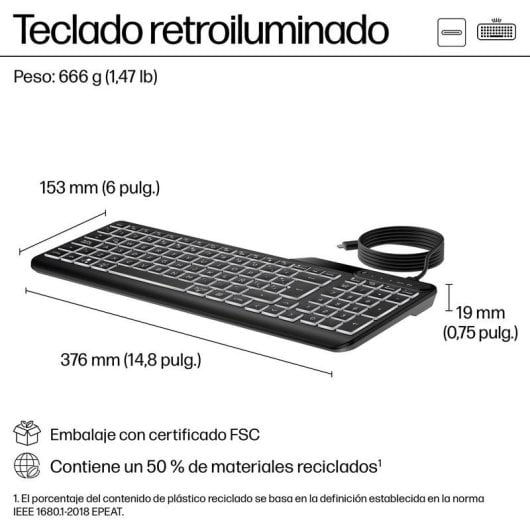 Teclado de membrana HP 400 Layout ES retroiluminado cableado