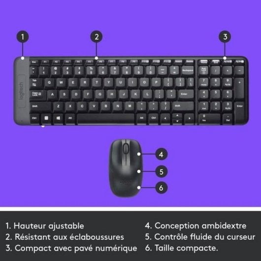 Teclado de membrana Logitech Wireless Combo MK220 Layout FR compacto inalámbrico con ratón