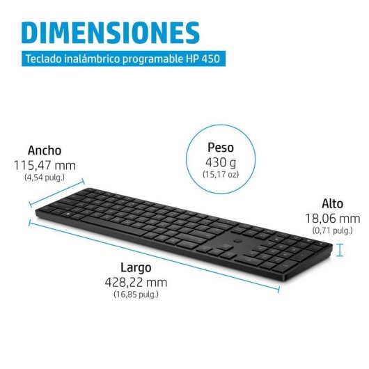 Teclado mecha-membrana HP 450 Preto Layout DE programável sem fios