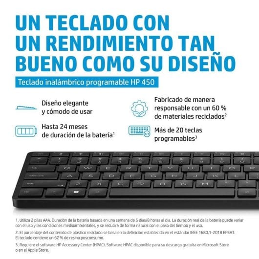 Teclado mecha-membrana HP 450 Preto Layout DE programável sem fios