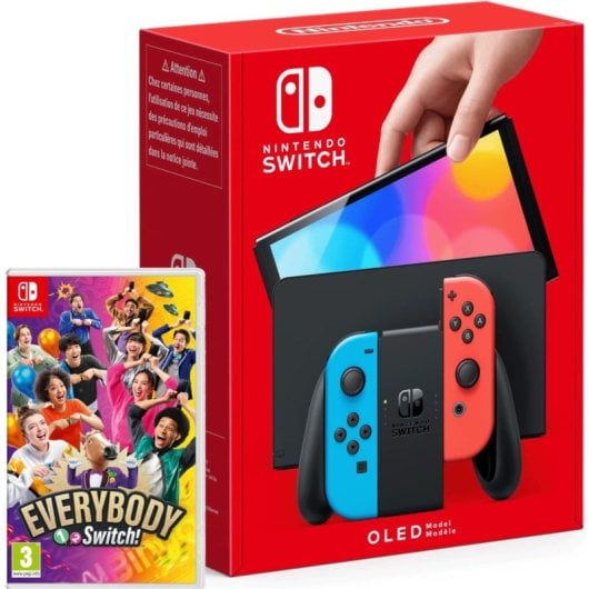 Nintendo Switch OLED Azul Neón/Rojo Neón +  Everybody 1-2