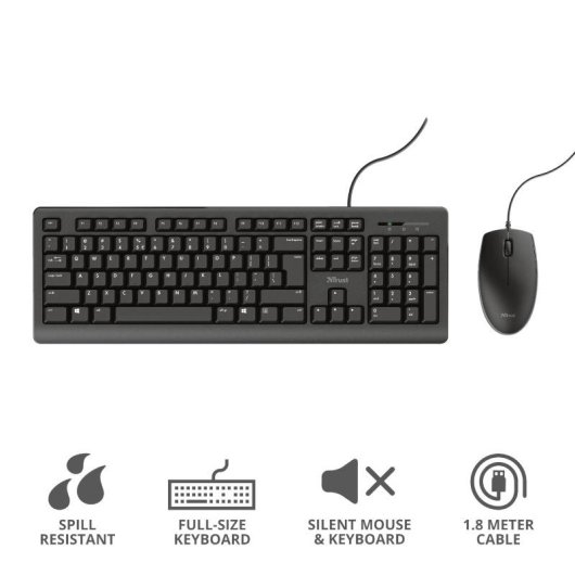Tastatur Membran TRUST Primo Layout DE mit Maus Kabelgebunden Schwarz