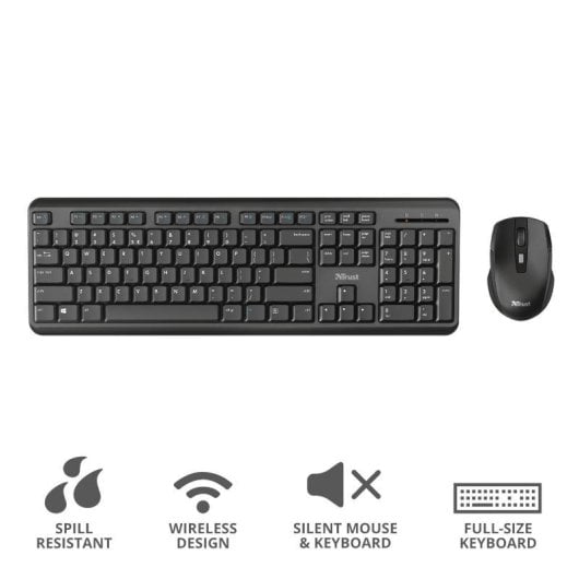 Teclado de membrana Trust ODY Layout DE com rato sem fios resistente a salpicos