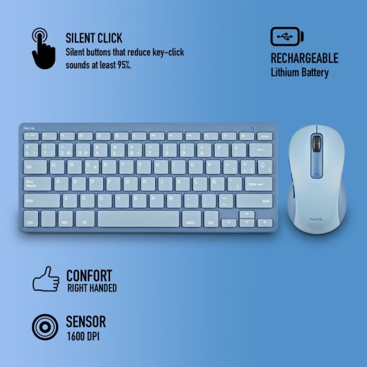 Teclado sem fios NGS FANTASY mini layout FR multifunções azul com rato incluído