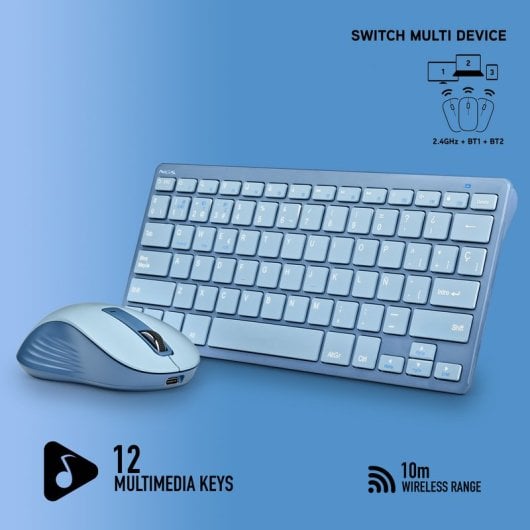 Teclado sem fios NGS FANTASY mini layout FR multifunções azul com rato incluído