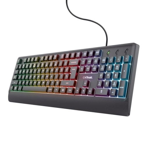 Teclado de membrana TRUST GXT 792 QUADROX Layout US retroiluminado RGB pack gaming 4 en 1