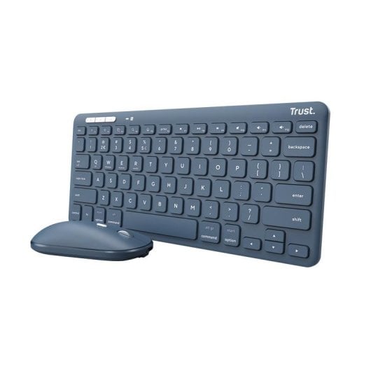 Teclado de tijera Trust Lyra Layout US inalámbrico Azul con ratón y triple conexión