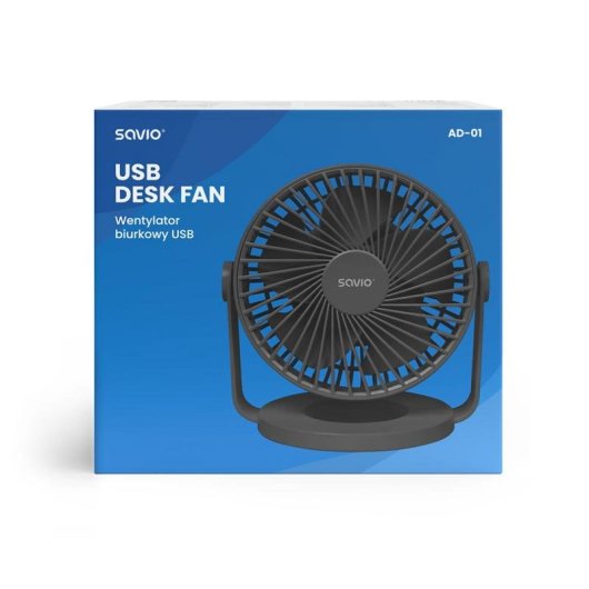 Ventilateur de table Savio AD-01 USB-C 4 vitesses rotation 360 degrés noir