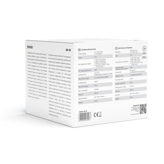 Ventilateur de table Savio AD-01 USB-C 4 vitesses rotation 360 degrés noir