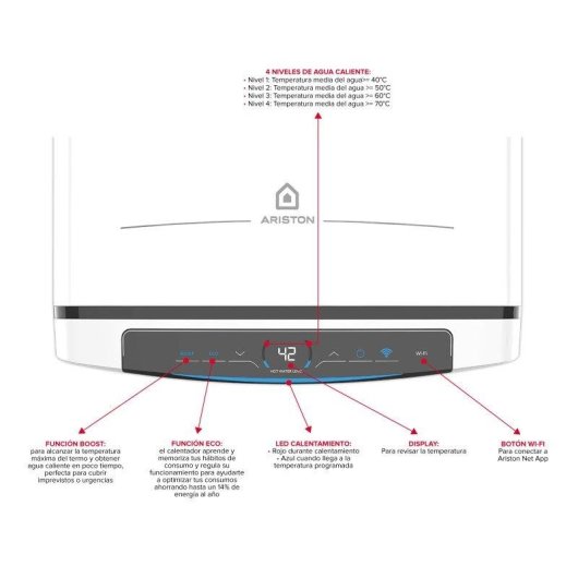 Termo eléctrico Ariston Velis Pro Wifi 50L 1500W multiposición WiFi doble depósito