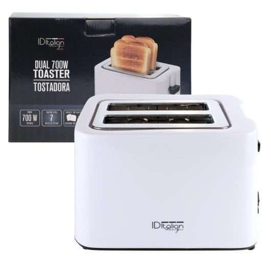 Grille-pain Italian Design Dual 700W blanc acier 2 tranches 7 niveaux