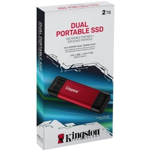 Festplatte Kingston 2TB SSD Extern USB-A/C 3.2 Gen2 1050MB/s Kompakt