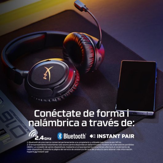 Auriculares HyperX Cloud Flight 2 inalámbricos Bluetooth Gaming RGB ANC micrófono extraíble Negro