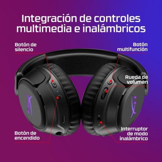 Auriculares HyperX Cloud Flight 2 inalámbricos Bluetooth Gaming con RGB y micrófono extraíble, color negro